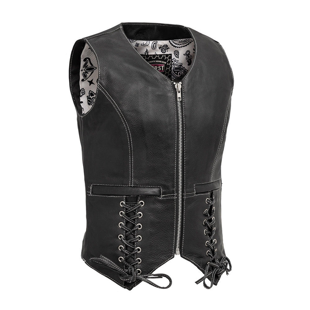 Love Lace Women's Motorcycle Leather Vest Women's Leather Vest First Manufacturing Company XS
